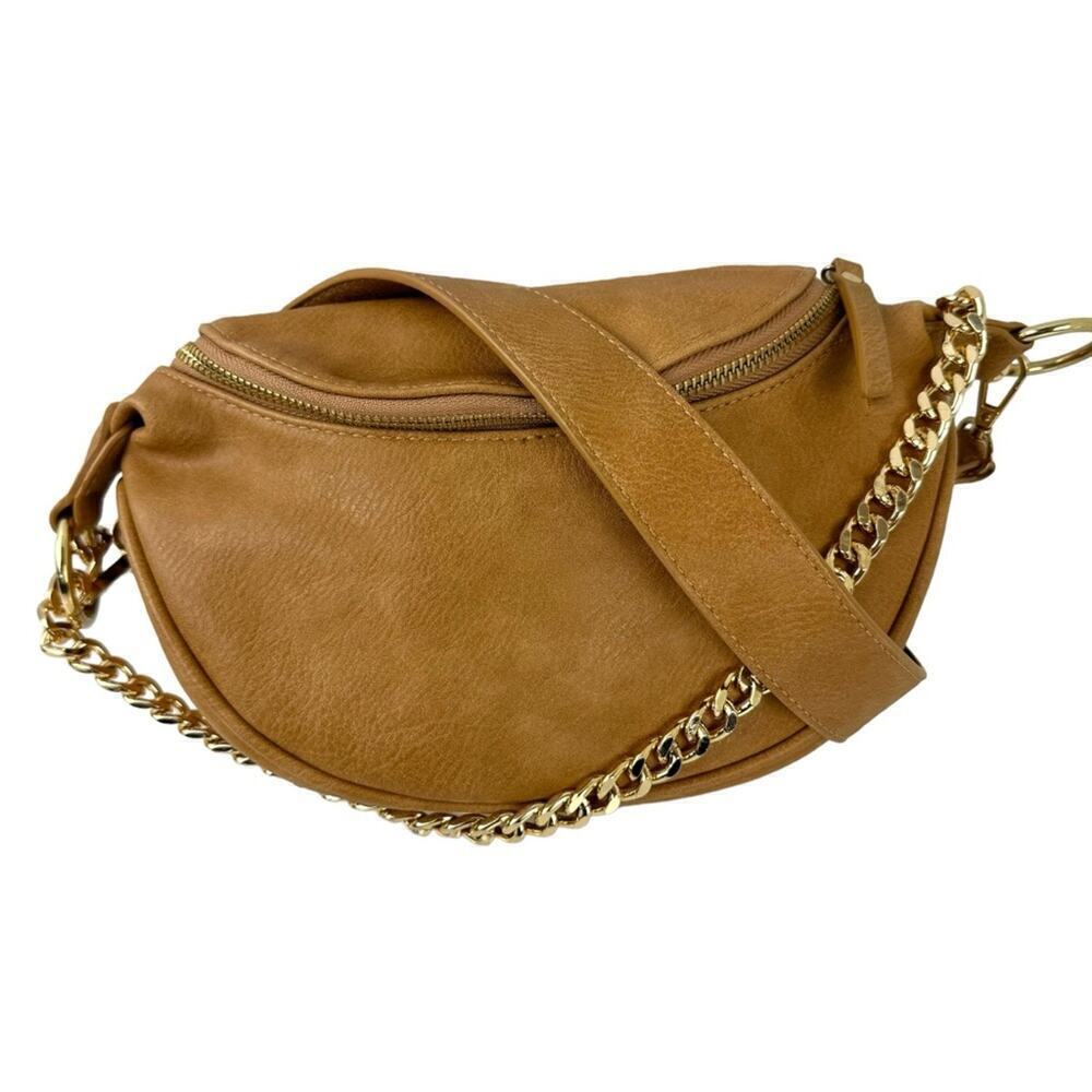 Antik Kraft Gold Chain Accent Convertible Sling Half Moon Crossbody Bag Vegan